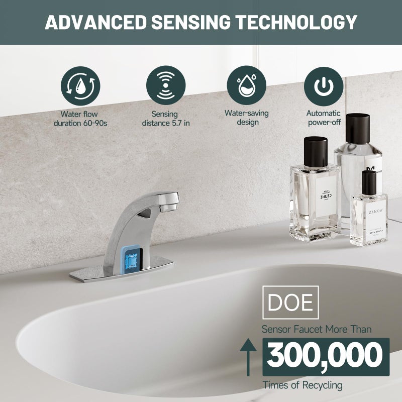 Green Spring Greenspring Touchless Bathroom Sink Faucet, Motion Automatic Sensor Faucet, Hands Free Vanity Faucets with Hole Cover Plate, Modern Commercial with Control Box and Temperature Mixer, Chrome - Image 3